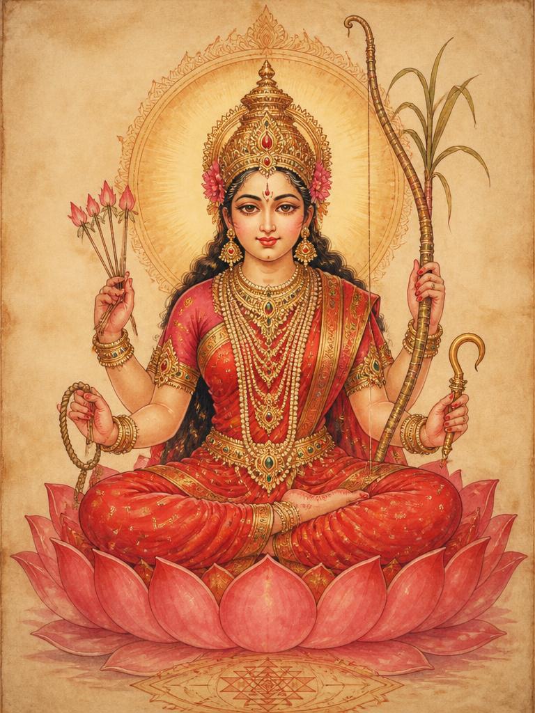 Devi Lalita Tripura Sundari seated on a lotus